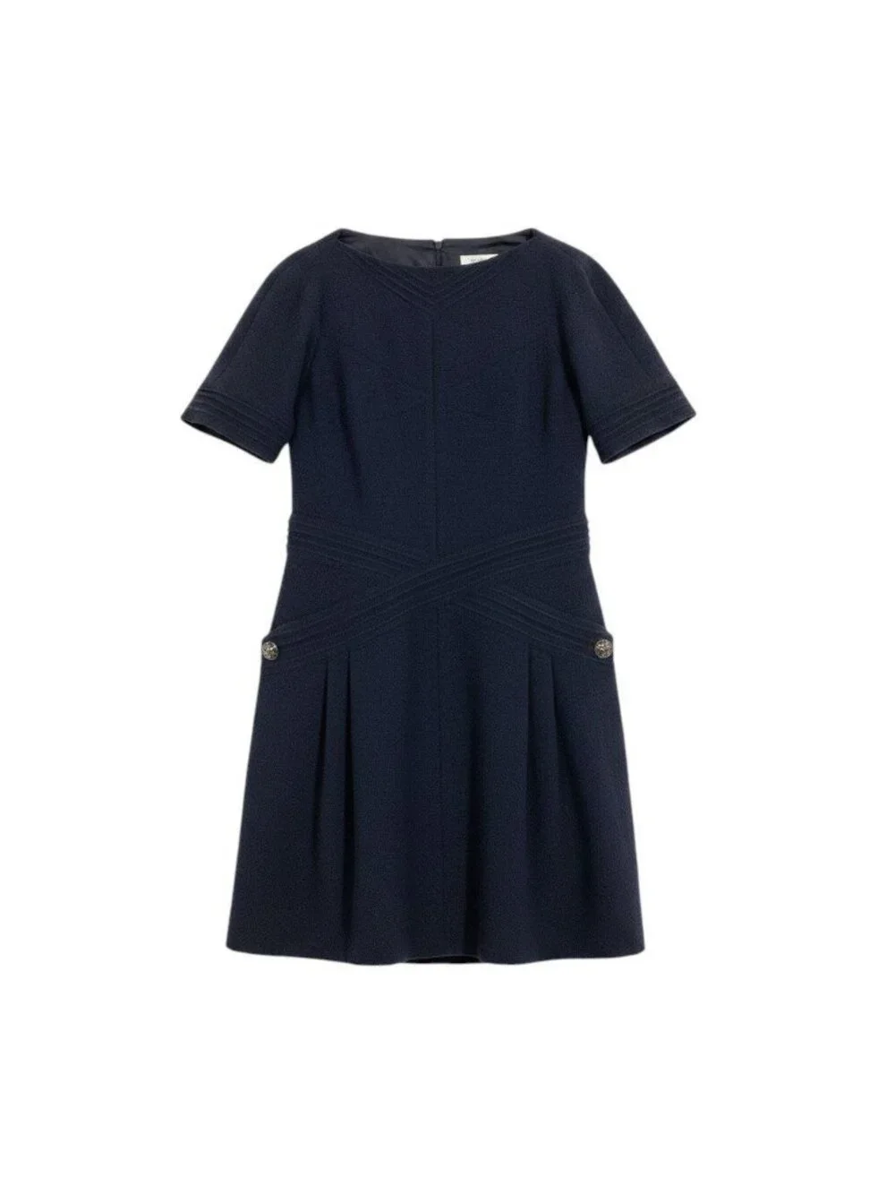 Chanel Short Sleeve Dress Gripoix Button 34 Black